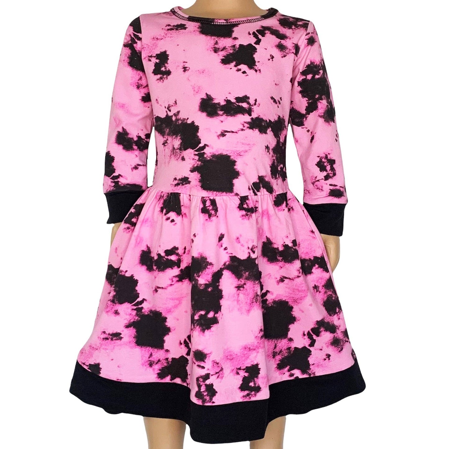 AnnLoren - AnnLoren Girls Boutique Pink Black Tie Dye Long Sleeve Dress