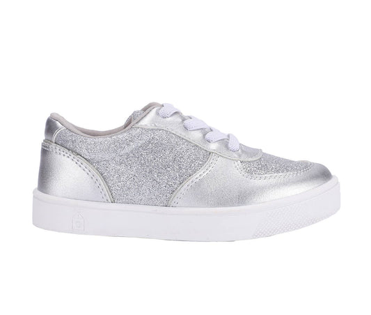 Oomphies Mika Silver Shoes, Glitter Sneaker, Comfortable Casual Shoes for Boys and Girls (Toddler/Little Kid)
