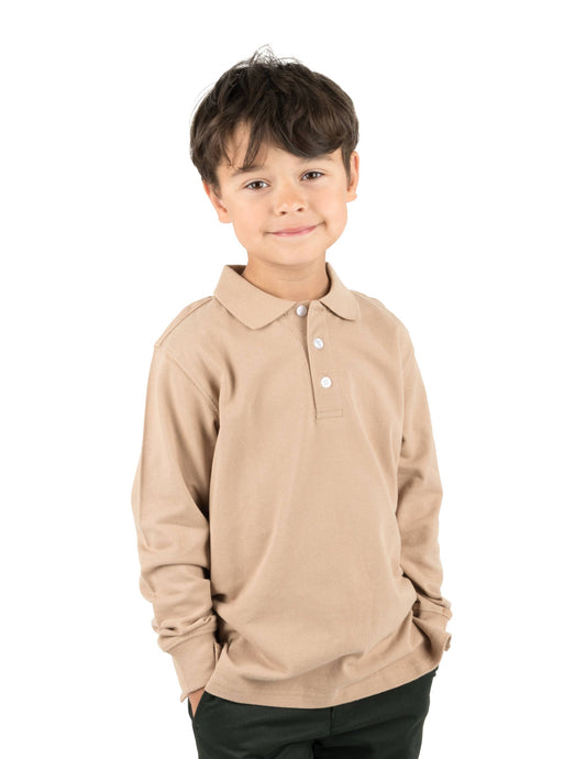 Leveret Kids Boys Long Sleeve Cotton Polo Shirt