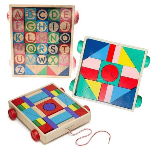 Wooden Block Toys- Styles May Vary- Pull Behind Cart Set