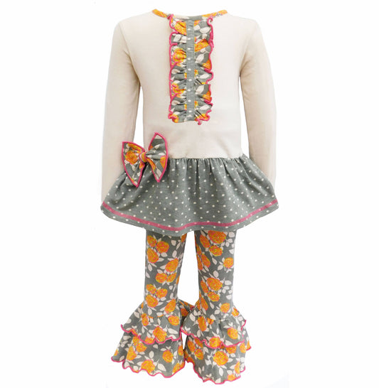 AnnLoren - AnnLoren Girls Shabby Floral & Polka Dots Tunic Ruffle Pant