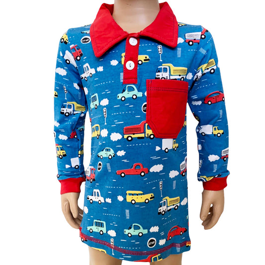AnnLoren - AnnLoren Toddler & Big Boys Long Sleeve Automobile Polo Shirt