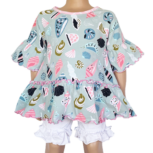 AnnLoren - AnnLoren Girls Seashell Angel Sleeve Cotton Knit Shirt